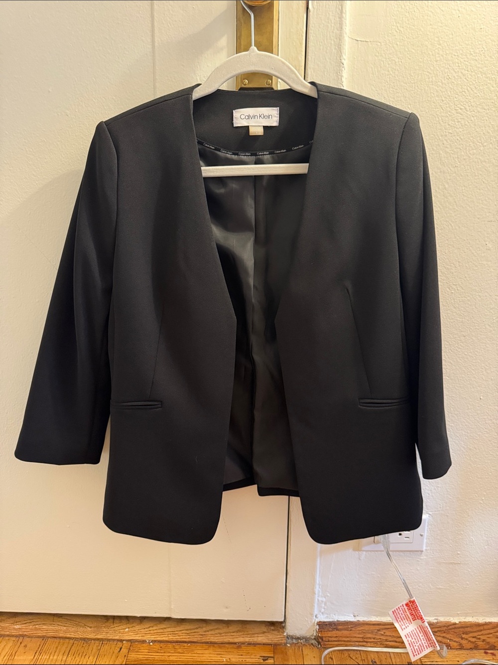 Calvin Klein Black Collarless Open-Front Blazer